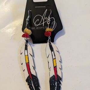 Handpainted Feather Medicine Wheel Earrings